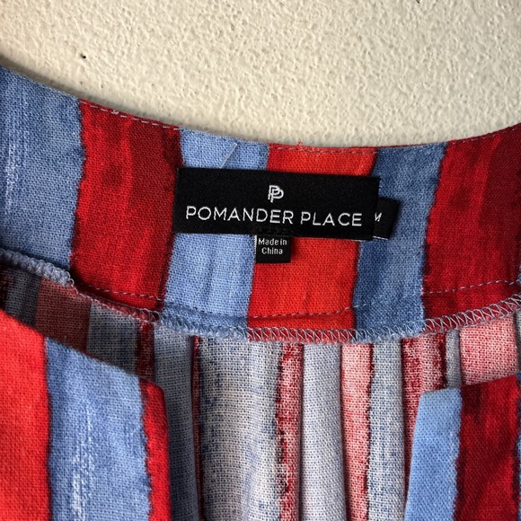 Pomander Place Tuckernuck Finley Dress Women M Red Blue Striped Vacation Resort - Picture 5 of 13